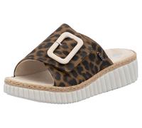 Pantolette RIEKER, Damen, Gr. 38, braun (leo), Lederimitat, Schuhe Pantolette, Sommerschuh, Strandschuh, Urlaubschuh, Hausschuh mit Klettverschluss (81932160-38) leo