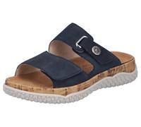 Pantolette RIEKER, Damen, Gr. 38, nachtblau, Nubukleder, unifarben, Schuhe Pantolette, Sommerschuh, Schlupfschuh, Hausschuh mit Klettriemchen (43984734-38) nachtblau