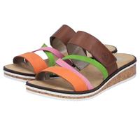 Pantolette RIEKER, Damen, Gr. 39, bunt (braun multi), Lederimitat, mehrfarbig, Schuhe Pantolette, Keilabsatz, Sommerschuh, 150 Jahre RIEKER Jubiläumsartikel (90457463-39) braun multi