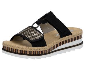 Pantolette RIEKER, Damen, Gr. 39, schwarz, Nubuklederimitat, Schuhe Pantolette, Keilabsatz, Sommerschuh, Schlappen mit weicher Innensohle, Topseller (58988115-39)
