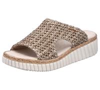 Pantolette RIEKER, Gr. 40, beige, Textil, meliert, Schuhe Pantolette, Sommerschuh, Strandschuh, Keilpantolette mit Bastumrahmung (79322528-40)