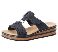 Pantolette RIEKER, Damen, Gr. 40, blau (nachtblau), Lederimitat, unifarben, Schuhe Pantolette, Keilabsatz, Sommerschuh, Schlappen mit Riemchen in Flechtoptik (34576962-40) nachtblau