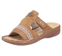 Pantolette RIEKER, Damen, Gr. 40, braun (hellbraun), Lederimitat, Schuhe Pantolette, Sommerschuh, Schlappen, Hausschuh, Urlaubschuh mit Klettverschluss (84395255-40) hellbraun