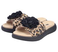 Pantolette RIEKER, Damen, Gr. 41, leo, schwarz, Nubuklederimitat, Textil, Schuhe Pantolette, Sommerschuh, Hausschuh, Strandschuh mit bequemem Fußbett (12084540-41) leo, schwarz