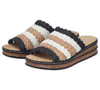 Pantolette RIEKER, Damen, Gr. 41, braun (schwarz, hellbraun, weiß), Lederimitat, Flechtoptik, mehrfarbig, Schuhe Pantolette, Sommerschuh, Urlaubsschuh, Keilpantolette zum Schlupfen (88099718-41) schwa