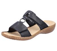 Pantolette RIEKER, Damen, Gr. 41, schwarz, Lederimitat, unifarben, Schuhe Pantolette, Keilabsatz, Sommerschuh, Schlappen mit Schmuckring (15897709-41) schwarz