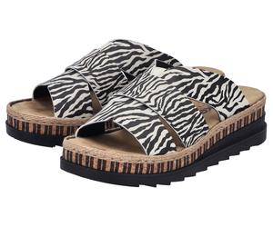 Pantolette RIEKER, Damen, Gr. 41, schwarz-weiß (creme, schwarz), Lederimitat, Schuhe Pantolette, Keilabsatz, Sommerschuh, Schlappen mit Juteumrahmung, Topseller (78003804-41) creme, schwarz
