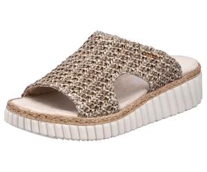 Pantolette RIEKER, Damen, Gr. 42, beige, Textil, meliert, Schuhe Pantolette, Sommerschuh, Strandschuh, Keilpantolette mit Bastumrahmung (79322528-42) beige