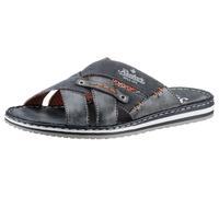 Pantolette RIEKER, Damen, Gr. 42, blau (graublau used), Lederimitat, Textil, Schuhe Pantolette, Sommerschuh, Schlappen, Poolslides, mit kontrastfarbener Rahmennaht (18650643-42) graublau used