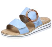 Pantolette RIEKER, Damen, Gr. 42, blau (hellblau), Lederimitat, Schuhe Pantolette, Keilabsatz, Sommerschuh, Schlappen mit softer Innensohle (93217848-42) hellblau