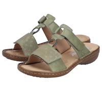 Pantolette RIEKER, Damen, Gr. 42, schilf, Lederimitat, unifarben, Schuhe Pantolette, Sommerschuh, Strandschuh, Klettschuh mit Perforation (45421336-42) schilf