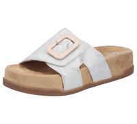 Pantolette RIEKER, Damen, Gr. 42, silberfarben, Lederimitat, metallic, Schuhe Pantolette, Sommerschuh, Hausschuh, Strandschuh mit Klettriemchen (86817467-42) silberfarben
