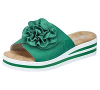Pantolette RIEKER, Damen, Gr. 43, grün (smaragd), Lederimitat, Textil, unifarben, Schuhe Pantolette, Sommerschuh, Poolslide, Strandschuh, Keilabsatz, mit Klettverschluss (95141623-43) smaragd