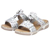 Pantolette RIEKER, Damen, Gr. 43, hellgrau multi, Lederimitat, geblümt, metallic, Schuhe Pantolette, Sommerschuh, Urlaubsschuh, Strandschuh mit floralem Muster (83997662-43) hellgrau multi