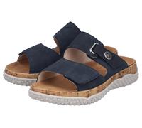 Pantolette RIEKER, Damen, Gr. 43, nachtblau, Nubukleder, unifarben, Schuhe Pantolette, Sommerschuh, Schlupfschuh, Hausschuh mit Klettriemchen (43984734-43) nachtblau
