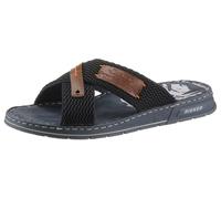 Pantolette RIEKER, Herren, Gr. 40, blau (dunkelblau, braun), Lederimitat, Textil, Schuhe Pantolette Sommerschuh, Sommerschuh, Schlappen, Poolslides, mit Kontrastdetails (85010847-40) dunkelblau, braun