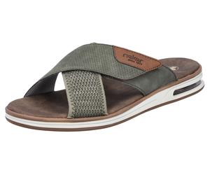 Pantolette RIEKER, Herren, Gr. 41, grün (khaki, braun), Lederimitat, Textil, used, Schuhe Pantolette, Sommerschuh, Strandschuh, Schlappen, Hausschuh mit Klettverschluss (81494232-41) khaki, braun
