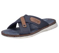 Pantolette RIEKER, Herren, Gr. 44, dunkelblau, braun, Lederimitat, Textil, unifarben mit Farbeinsatz, Schuhe Pantolette, Sommerschuh, Hausschuh, Strandschuh zum Schlupfen (49838435-44) dunkelblau, bra