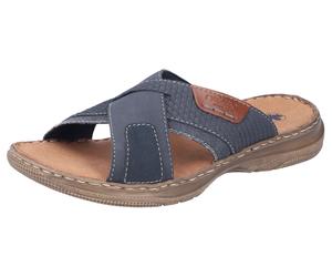 Pantolette RIEKER, Herren, Gr. 45, Synthetik Textil, blau (dunkelblau), Lederimitat, Textil, Schuhe Pantolette, Sommerschuh, Schlappen, Poolslides mit weicher Innensohle (87844023-45) dunkelblau