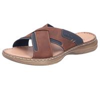 Pantolette RIEKER, Herren, Gr. 46, braun (braun, blau), Leder, Lederimitat, unifarben mit Farbeinsatz, Schuhe Pantolette, Sommerschuh, Strandschuh, Urlaubsschuh mit Kreuzbandage, Topseller (19126056-4