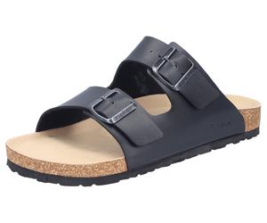 Pantolette RIEKER, Herren, Gr. 46, schwarz, Lederimitat, unifarben, Schuhe Pantolette, Sommerschuh, Schlappen, Hausschuh, mit zwei Schnallenverschlüssen (52675547-46) schwarz