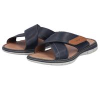 Pantolette RIEKER, Damen, Gr. 46, nachtblau, Leder, unifarben mit Farbeinsatz, Schuhe Pantolette, Sommerschuh, Strandschuh, Urlaubsschuh mit weicher Innensohle (47049004-46) nachtblau