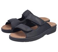 Pantolette RIEKER, Herren, Gr. 46, schwarz, Glattleder, unifarben, Schuhe Pantolette, Sommerschuh, Hausschuh mit Klettverschlüsse (22439065-46)