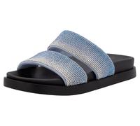 Pantolette RIEKER SPORT, Damen, Gr. 41, blau (jeansblau kombiniert), Textil, Schuhe Pantolette, Sommerschuh, Strandschuh, Schlappen, Poolslides im Glitzer-Look (31262553-41) jeansblau kombiniert