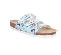 Pantolette ROHDE "Alba", Damen, Gr. 38, hellblau kombiniert, Nubuklederimitat, mehrfarbig, Schuhe Pantolette, Sommerschuh, Schlappen, Hausschuh mit buntem Druck, G-Weite = weit (52772802-38) hellblau