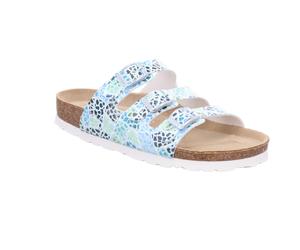Pantolette ROHDE "Alba", Damen, Gr. 40, hellblau kombiniert, Nubuklederimitat, mehrfarbig, Schuhe Pantolette, Sommerschuh, Schlappen, Hausschuh mit buntem Druck, G-Weite = weit (52772802-40) hellblau