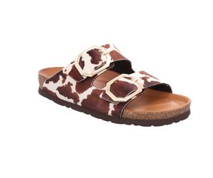 Pantolette ROHDE "Alba Giraffe", Damen, Gr. 39, braun (mokka, creme), Textil, Schuhe Pantolette, Sommerschuh, Hausschuh mit angesagtem Kuhfell-Print (48580660-39) mokka, creme