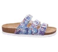 Pantolette ROHDE "SUNNYS N13", Damen, Gr. 35, bunt (jeans multi), Nubuklederimitat, Schuhe Pantolette, Sommerschuh, Schlappen, Hausschuh mit buntem Druck, G-Weite = weit (33783456-35) jeans multi