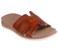 Pantolette SKECHERS "DESERT KISS LOW-PEAK LOOK", Damen, Gr. 40, braun, Lederimitat, Schuhe Pantolette, Flats, Sandale mit Fußbett (87442828-40)