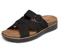 Pantolette SKECHERS "LIFTED COMFORT-", Damen, Gr. 37, schwarz, Textil, schimmernd, Schuhe Pantolette, Sommerschuh, Hausschuh, Slides mit Schnalle (91130325-37) schwarz