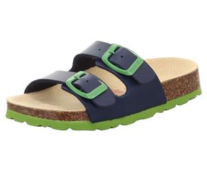 Pantolette SUPERFIT "WMS: mittel", Mädchen, Gr. 28, blau (blau, grün), Lederimitat, unifarben, Schuhe Pantolette, Schlappen, Hausschuh mit Schnallen, Größenschablone zum Download (12832704-28) blau, g