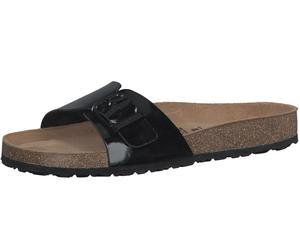 Pantolette TAMARIS "CORRA", Damen, Gr. 37, schwarz, Lacklederimitat, glänzend, Schuhe Pantolette, Sommerschuh, Schlappen mit verstellbarer Schnalle (81649859-37) schwarz