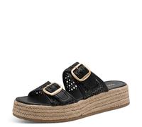 Pantolette TAMARIS, Damen, Gr. 36, schwarz, Bast, Lederimitat, unifarben, Schuhe Pantolette, Plateau, Sommerschuh, Schlüpfschuh mit sommerlicher Lochung (43552304-36) schwarz