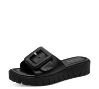 Pantolette TAMARIS, Damen, Gr. 37, schwarz, Leder, unifarben, Schuhe Pantolette, Keilabsatz, Schlüpfschuh, Sommerschuh mit modischer Zierschnalle (23311255-37) schwarz