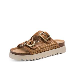 Pantolette TAMARIS, Damen, Gr. 38, braun (cognac), Bast, Lederimitat, unifarben, Schuhe Pantolette, Sommerschuh, Schlupfschuh in veganer Verarbeitung (96919736-38) cognac