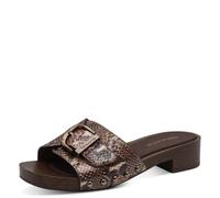Pantolette TAMARIS, Damen, Gr. 38, braun snake, Textil, Reptilienprägung, Schuhe Pantolette, Blockabstz, Sommerschuh mit Klettverschluss unter der Zierschnalle (77497763-38) braun snake