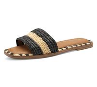Pantolette TAMARIS, Damen, Gr. 38, schwarz (schwarz, beige), Bast, Schuhe Pantolette, Blockabsatz, Sommerschuh, Strandschuh, zweifarbige Bast-Umrandung (30312750-38)