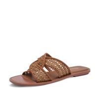 Pantolette TAMARIS, Damen, Gr. 38, Textil, braun (cognac), Lederimitat, Textil, Minimalmuster, Strukturmuster, Schuhe Pantolette, Sommerschuh, Schlüpfschuh, Flat mit Baststickerei (19256764-38) cognac