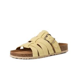 Pantolette TAMARIS, Damen, Gr. 39, gelb, Veloursleder, unifarben, Basic, Schuhe Pantolette, Schlupfschuh, Hausschuh, Sommerschuh mit Veloursleder-Fußbett (29861769-39) gelb