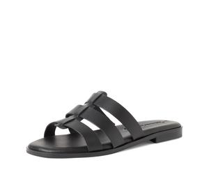 Pantolette TAMARIS, Damen, Gr. 39, schwarz, Glattleder, unifarben, Schuhe Pantolette, Sommerschuh, Schupfschuh, Flats mit modischen Riemchen (43996558-39) schwarz