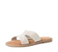Pantolette TAMARIS, Damen, Gr. 41, silberfarben, Ziegenleder, Glitzer, Schuhe Pantolette, Sommerschuh, Schlupfschuh, Flats mit Schmucksteine (14769739-41) silberfarben