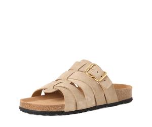 Pantolette TAMARIS, Herren, Gr. 36, taupe, Veloursleder, unifarben, Basic, Schuhe Pantolette, Schlupfschuh, Hausschuh, Sommerschuh mit Veloursleder-Fußbett (51081406-36) taupe