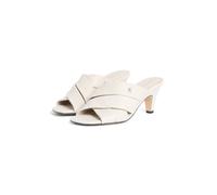 Pantolette TOMMY HILFIGER "ELEVATED MID HEEL MULE LTH", Damen, Gr. 41, beige, Leder, unifarben, Schuhe Pantolette, Sommerschuh, Schlupfschuh mit Trichterabsatz und weicher Bandage (64834250-41) beige