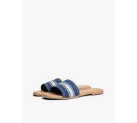 Pantolette TOMMY HILFIGER "FLAT MULE WEBBING", Damen, Gr. 40, blau (denim), Textil, unifarben, Schuhe Pantolette, Sommerschuh, Flats mit modischem Kontrastbesatz (41180732-40) denim