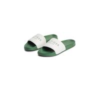 Pantolette TOMMY HILFIGER "HILIFGER NEOPRENE POOL SLIDE", Herren, Gr. 45, ivory, grün, Textil, Schuhe Pantolette, Sommerschuh, Poolslide mit Kontrast-Logoschriftzug, schmale Form (76718069-45) ivory, 