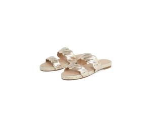 Pantolette TOMMY HILFIGER "METALLIC ROPE ESPADRILLE MULE", Damen, Gr. 40, gold (goldfarben), Leder, Schuhe Pantolette, Plateau, Sommerschuh, Flats, Bequemschuh mit geschungener Bandage (75133451-40) g